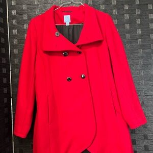 CeCe Vibrant Red Double-Breasted Pea Coat